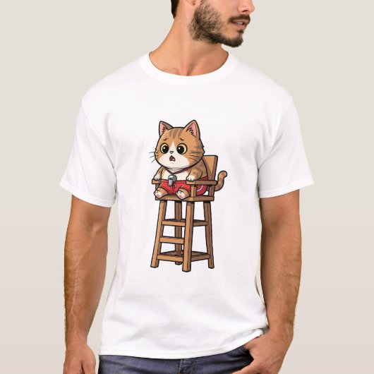 Surprised Lifeguard Cat T-shirt (Voorkant)