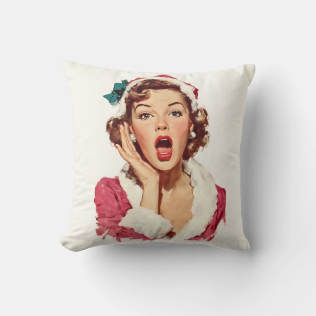 Surprised Retro Christmas Pin-Up Kussen (Voorkant)