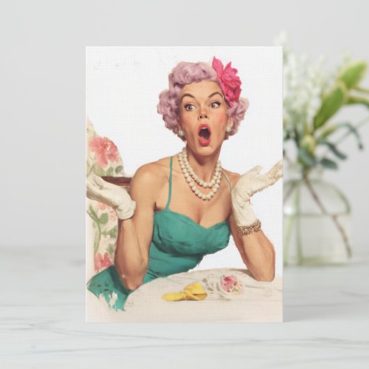 Surprised Retro Glamour Lady Kaart (Staand voorkant)
