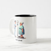 Surprised Senior vs. Evil Scale Tweekleurige Koffiemok (Voorkant links)