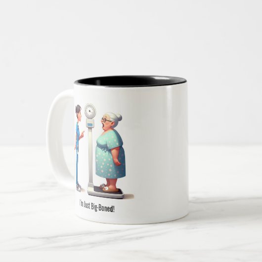 Surprised Senior vs. Evil Scale Tweekleurige Koffiemok (Voorkant links)