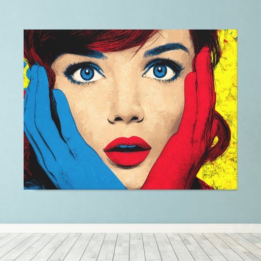 Surprised Woman in Pop Art Canvas Afdruk (Insitu (Houten vloer))