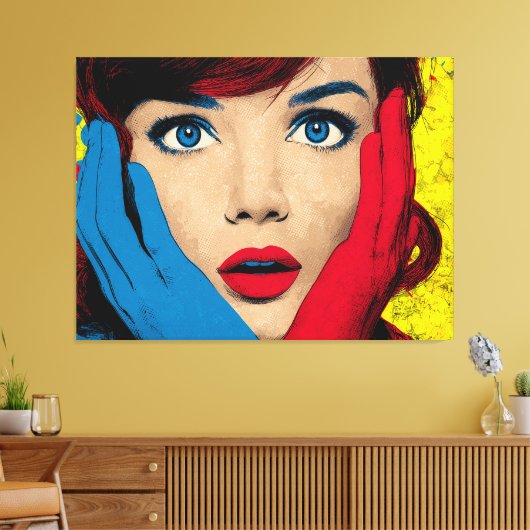 Surprised Woman in Pop Art Canvas Afdruk (Insitu (Woonkamer))