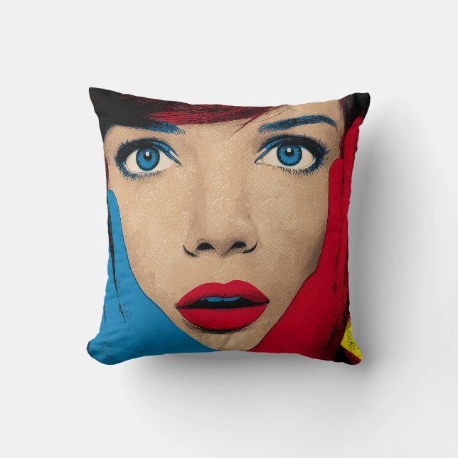 Surprised Woman in Pop Art Kussen (Voorkant)