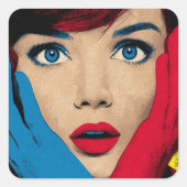 Surprised Woman in Pop Art Vierkante Sticker (Voorkant)