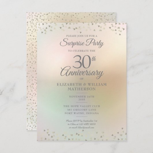 Surprisefeest 30e verjaardag Harten Confetti Briefkaart (Voorkant / Achterkant)