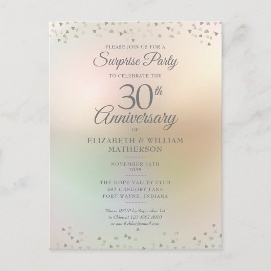 Surprisefeest 30e verjaardag Harten Confetti Briefkaart (Voorkant)