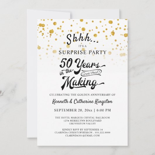 Surprisefeestje 50ste verjaardag Gouden Confetti Kaart (Voorkant)