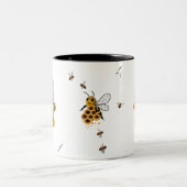 Surreal 3D Ultra-Realistic Bee Feather Honeycomb  Tweekleurige Koffiemok (Center)