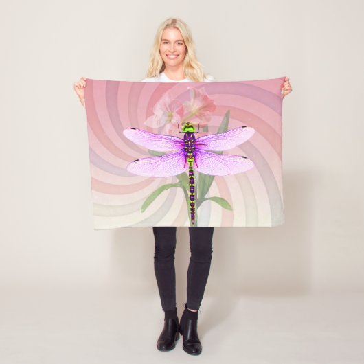 Surreal 60's Theme Dragon Fly Fleece Deken (In situ)