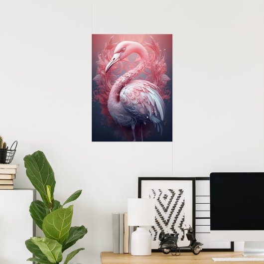 Surreal Abstract Roze Flamingo Poster (Thuiskantoor)