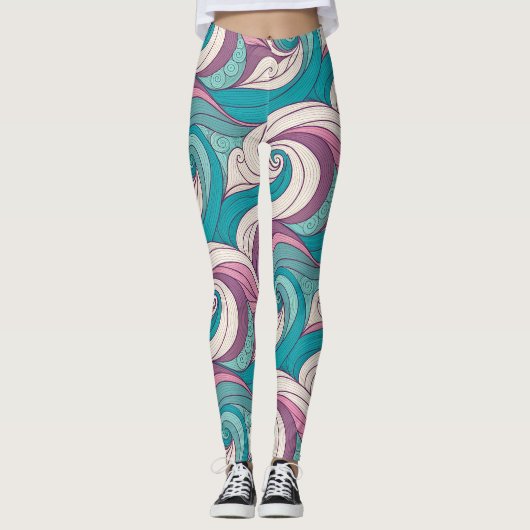 Surreal Abstract Waves Pattern – Dreamlike Fluid Leggings (Voorkant)