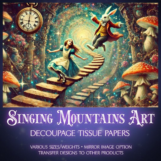 Surreal Alice In Wonderland Rabbit Hole Decoupage Tissuepapier