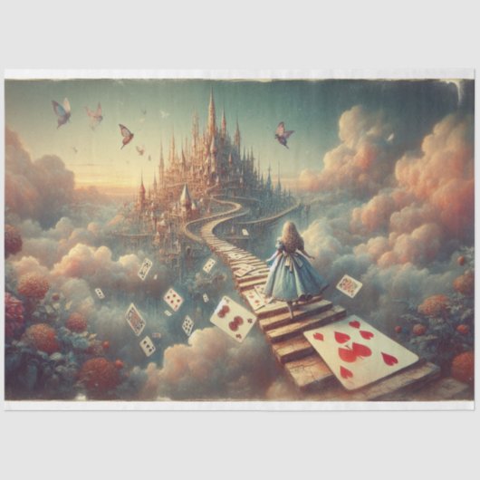 Surreal Alice's Fantasy Cloud Castle Decoupage Tissuepapier (Voorkant)