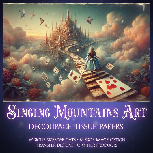 Surreal Alice's Fantasy Cloud Castle Decoupage Tissuepapier