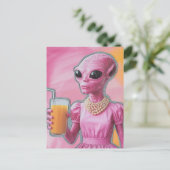 Surreal Alien Lady in Roze met Oranje Juice Briefkaart (Staand voorkant)