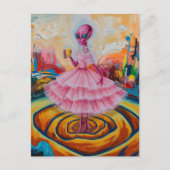 Surreal Alien Lady in Roze met Oranje Juice Briefkaart (Voorkant)