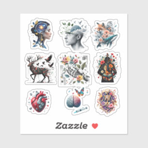 Surreal Anatomy Collage - Fusion of Brain, Nature Sticker