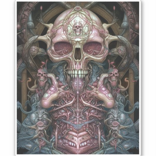 Surreal Anatomy Skull Horror Sci-Fi Art Sticker (Voorkant)
