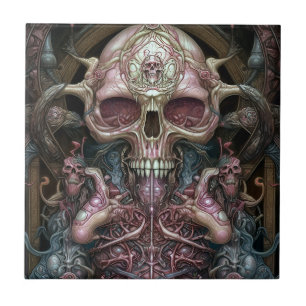 Surreal Anatomy Skull Horror Sci-Fi Art Tegeltje