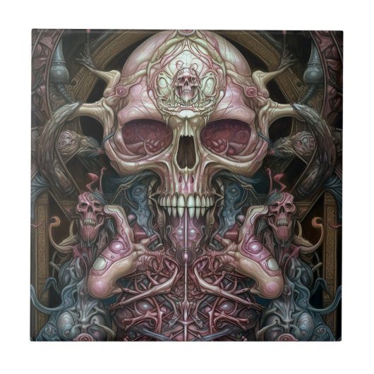 Surreal Anatomy Skull Horror Sci-Fi Art Tegeltje (Voorkant)