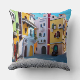 Surreal Art Abstract een kleine toeristenstad Kussen