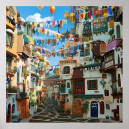 Surreal Art Abstract een kleine toeristische straa Poster