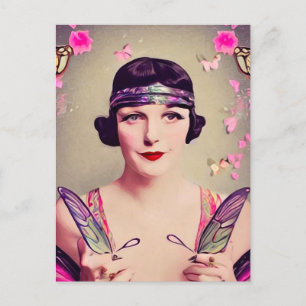 Surreal Art Deco Butterfly Flapper Briefkaart