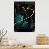 Surreal Art Deco Camera Woman Gold Silhouette Poster (Keuken)