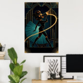 Surreal Art Deco Camera Woman Gold Silhouette Poster (Thuiskantoor)