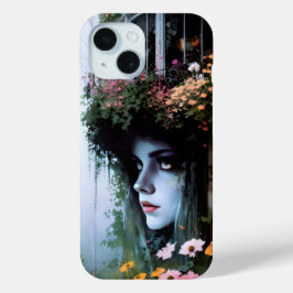 Surreal Art Woman's Head Bloemen Gebouw iPhone 15 Case