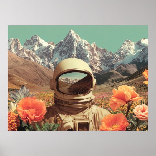 Surreal Astronaut In Flower Field Poster (Voorkant)