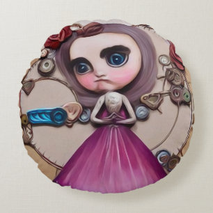 Surreal Baby face Doll Rond Kussen