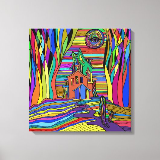 SURREAL BIG HOUSE GIRL STRETCHED CANVAS ART PRINT (Voorkant)