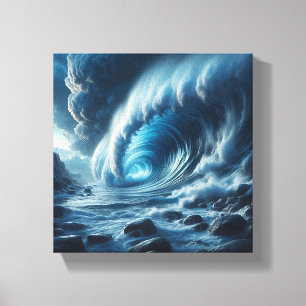 Surreal blauwe oceaandwarreling - Majestueuze vloe Canvas Afdruk