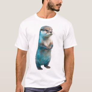 Surreal Blauwe Spatende Otter Staande Mannen T-shirt