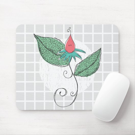 Surreal Bloem- en Blad Illustratie Grid Muismat (Met muis)