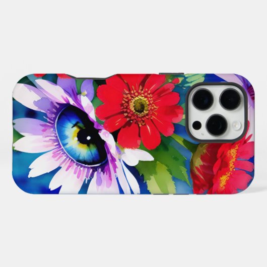 Surreal Blue Eye Pink Flower & Red Zenias iPhone Hoesje (Achterkant horizontaal)