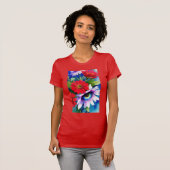 Surreal Blue Eye Pink Flower & Red Zenias T-shirt (Voorkant volledig)