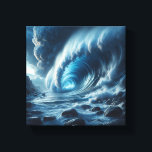 Surreal Blue Ocean Vortex - Majestic Tidal Wave  Canvas Afdruk<br><div class="desc">A stunningly dramatic digital landscape featuring a massive, swirling blue ocean vortex breaking over a dark, rocky shoreline. The intense turquoise depth of the wave contrast with the heavy, stormy clouds, creating a sense of epic scale and natural power. Perfect for statement wall art, cinematic home decor, or as a...</div>