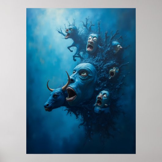 Surreal Blue Scream Creatures Poster (Voorkant)