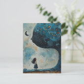 Surreal Blue Tree en een Verbaasd Kind Briefkaart (Staand voorkant)