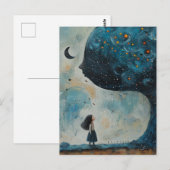 Surreal Blue Tree en een Verbaasd Kind Briefkaart (Voorkant / Achterkant)