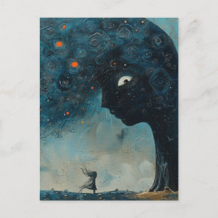 Surreal Blue Tree en een Verbaasd Meisje Briefkaart