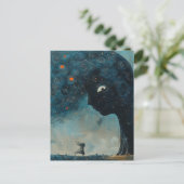 Surreal Blue Tree en een Verbaasd Meisje Briefkaart (Staand voorkant)