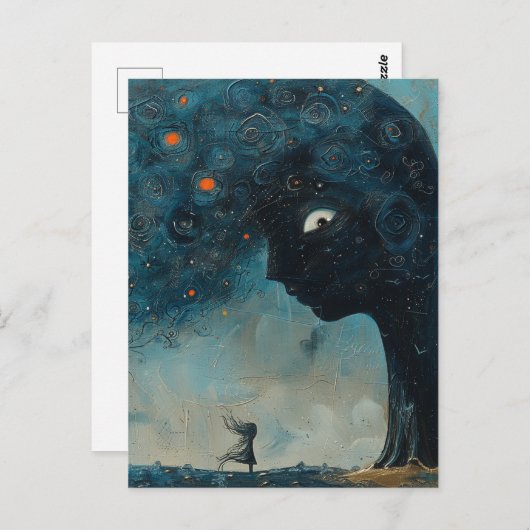 Surreal Blue Tree en een Verbaasd Meisje Briefkaart (Voorkant / Achterkant)