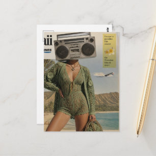 Surreal Boombox Hawaii Vrouw Collage Briefkaart