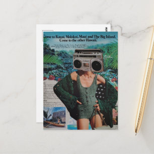Surreal Boombox Hawaii Vrouw Collage Briefkaart
