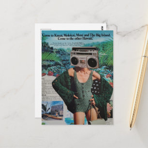 Surreal Boombox Hawaii Vrouw Collage Briefkaart