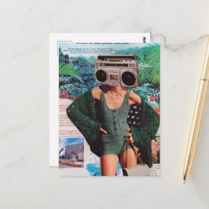 Surreal Boombox Hawaii Vrouw Collage Briefkaart